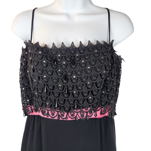 JR Theme Vintage Evening Dress Sz Small Beaded Bodice Black Pink Union Made - Picture 2 of 8